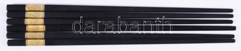 3 pár kínai ébenfa evőpálcika, h: 24 cm