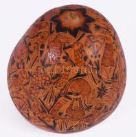 cca 1900 Kínai vésett mintás kobaktök, m: 8,5 cm