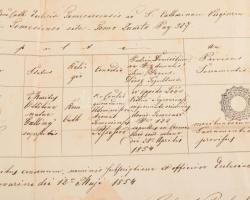 Temesvár 1854. születési anyakönyvi kivonat szignettával