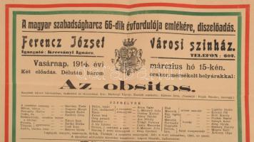 1914 Temesvár, a magyar szabadságharcz 66-dik évfordulója emlékére, díszelőadás plakátja. 30x44 cm