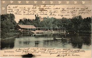 1901 Újvidék, Novi Sad; Park részlet, csónakázók. Herger Ágoston kiadása, szecessziós keret / park, rowing boat. Art Nouveau frame (fl)