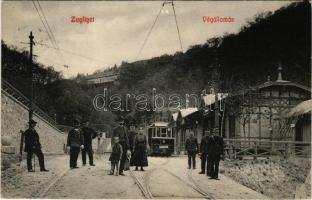 1912 Budapest XII. Zugliget, villamos vasúti végállomás, villamos (felületi sérülés / surface damage)