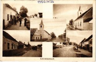 1950 Gelsesziget, Római katolikus templom, üzlet, kerékpár (apró szakadás / tiny tear)