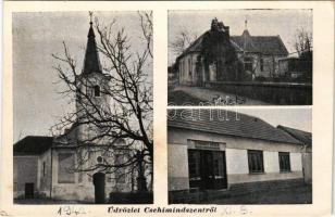 1942 Csehimindszent, Római katolikus templom, posta, Csüglei Gyula üzlete (EK)