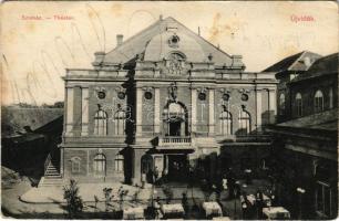 1912 Újvidék, Novi Sad; színház, étterem külső része pincérekkel. Urbán Ignác kiadása / theatre, restaurant terrace with waiters (r)