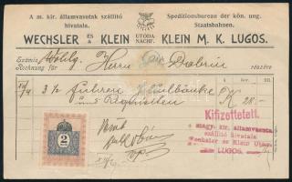 1916 Lugos, Wechsler és Klein fejléces számla
