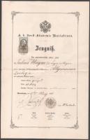 1875 Erdészeti akadémia, Mariabrunn bizonyítvány.   1875 Forestry Academy, Mariabrunn certificate.