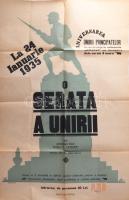 1935 Lugos a román egység ünnepsége nagy méret grafikus plakát, hajtásnál, szakadásokkal 60x90 cm