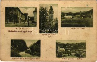 Nagybánya, Baia Mare; Strada Dr. V. Luca, Turnul Sft. Stefan, Vedere, Cosinziana Baile, Vedere generala / utca, torony, látkép, Fokhagymás fürdő / street, tower, view, spa, bath (fl)