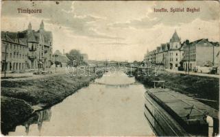 1928 Temesvár, Timisoara; Iosefin, Splaiul Beghei / Józsefváros, Béga csatorna, üzletek. Galambos 1925. Nr. 16. / riverside, shops (fl)