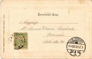 1902 Szamosújvár, Gherla; Fő téri nagytemplom, piac, Merza M., Czetz Zakariás, Alexi Bogdán üzlete. ...