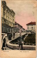 1905 Temesvár, Timisoara; Szent György tér, sörcsarnok, üzletek / square, beer hall, shops, K.u.K. soldier (EK)