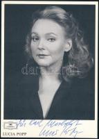 Lucia Popp (1939-1993) szlovák szoprán opera-énekesnő aláírása az őt ábrázoló képen