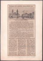 Gönczi-Gebhardt Béla 1955-ös újságcikk és a Március 15 tér látványterve, grafikáról készült fotó, kartonlapokon