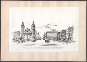 Gönczi-Gebhardt Béla 1955-ös újságcikk és a Március 15 tér látványterve, grafikáról készült fotó, ka...