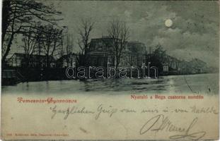 1899 Temesvár, Timisoara; Nyaraló a Béga csatorna mentén este holdfényben. Králicsek Béla kiadása / villa, Bega riverside at night in moonlight (Rb)