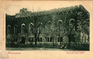 1899 Temesvár, Timisoara; Cs. és kir. tüzérszertár. Králicsek Béla kiadása / K.u.K. Artillerie-Zeughaus / K.u.K. military artillery armory (ragasztónyom / glue marks)