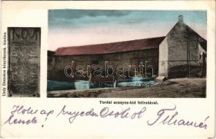 1907 Torda, Turda; Aranyos híd és felirata. Undy Domokos kiadása / Aries riverside, bridge and its inscription (EK)
