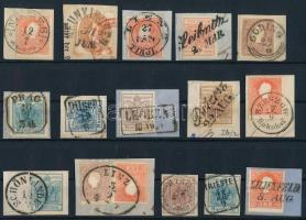 Ausztria 1850-1858 2 bélyeg és 13 kivágás, mind szép bélyegzésekkel