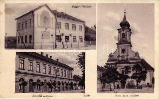 Elek, polgári fiúiskola, községi szálloda, Római Katolikus templom (felületi sérülés / surface damage)