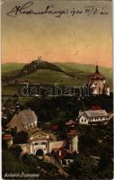 1920 Selmecbánya, Schemnitz, Banská Stiavnica; látkép, Leányvár. A. Joerges kiadása / general view, castle (Rb)