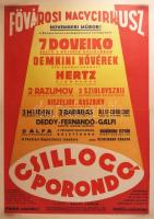 1957 Fővárosi Nagycirkusz, cirkuszplakát, papír, jelzés nélkül, Pátria Nyomda, 70x49,5 cm. Hajtásnyommal. Lapszéli apró szakadással. Feltekerve.