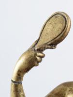 Tükörbe néző hölgy - art deco bronz szobor márvány talapzaton, jelzett, keze sérült, 26x16 cm