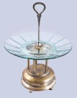 Argentor antik ötoszlopos tartású kínáló, jelzett, kopással, d: 24 cm, m: 31 cm