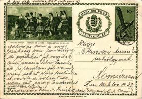 1938 Sárközi viselet. Magyar Kir. Posta díjjegyes levelezőlap / Hungarian folklore. 10f Ga. (EB)