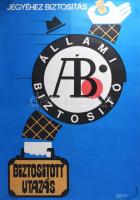 Bánki László (1916-1991): Biztosított utazás, 1969. Plakát, papír, jelzett a plakáton, Egyetemi Nyomda, 82x56,5 cm. Feltekerve. Hajtásnyommal. Lapszéli egészen apró szakadással.