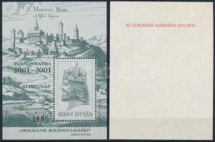2001 Pannonhalma emlékívpár azonos sorszámmal, "AZ ELNÖKSÉG AJÁNDÉKA 2001-BEN" hátoldali felirattal