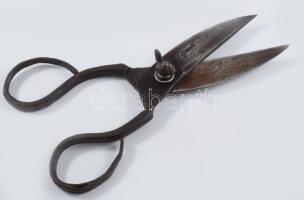 Sinka Pál antik fém olló, jelzett, h: 22 cm