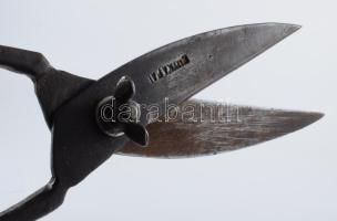 Sinka Pál antik fém olló, jelzett, h: 22 cm