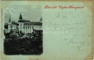 1899 Vajdahunyad, Hunedoara; vár este holdfényben. Schuller A. kiadása (Szászváros) / castle at night in moonlight (fl)