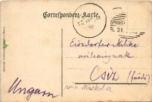 1905 Brezová, Pirkenhammer (Karlovy Vary, Karlsbad); Gruss aus dem Caférestaurant Schützenmühle in P...