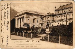 1903 Innsbruck (Tirol), Der Leopoldsbrunnen und die Stadtsäule. Dr. Trenkler Co., Photo von F. Gratl / fountain (EM)