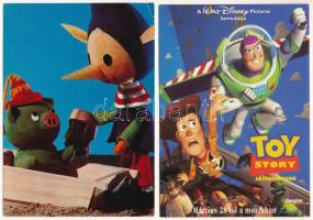 21 db MODERN motívum képeslap: poén, reklám, humor, bábfilm, rajzfilm; vegyes minőségben