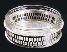 Alpha Plate Sheffield ezüstözött üvegbetétes kínáló, jelzett, d: 13 cm