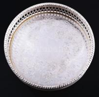 Alpha Plate Sheffield ezüstözött üvegbetétes kínáló, jelzett, d: 13 cm