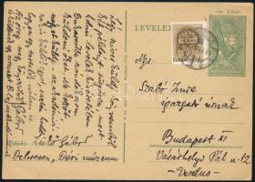 1943 Lükő Gábor (1909-2001) néprajzkutató, szociálpszichológus autográf levelezőlapja Szabó Imre (1904-1958) könyvkiadó, szerkesztő, az Exodus kiadó igazgatója részére