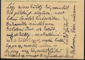 1943 Lükő Gábor (1909-2001) néprajzkutató, szociálpszichológus autográf levelezőlapja Szabó Imre (19...