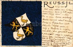 1899 Reuss J. L. Farbige Wappenkarten. Serie II. Die Wappen der deutschen Bundesstaaten No. 21. Verlag von Bareiss, Wieland &amp; Co. / coat of arms of Reuss principality (EB)