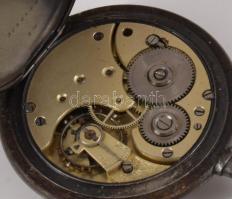 Antik svájci zsebóra, sérült porcelán számlappal, nem működik, dobozban, d: 4,5 cm