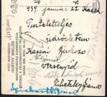 1939 Kassa, kassai birkózóversenyről küldött képeslap összesen 8 db aláírással, köztük Rihetzky Jáno...