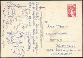 1979 A magyar férfi röplabda-válogatott tagjainak aláírásai az EB-ről küldött képeslapon: Börcsök Cs...