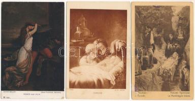 21 db RÉGI motívum képeslap: művészlapok, festmény reprodukciók; vegyes minőségben / 21 pre-1945 mot...