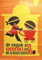 1970 Én vagyok az Omnia és ez a kisöcsém Rio, kávé plakát, papír, jelzés nélkül, Egyetemi Nyomda, 82x56,5 cm. Hajtásnyomokkal.