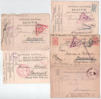5 db RÉGI első világháborús orosz-magyar hadifogoly levelezőlap, vegyes minőségben; közte 1 tábori levelezőlap / 5 pre-1945 WWI K.u.K. military, Russian-Hungarian POW (prisoner of war) postcards, in mixed quality; including 1 field postcard