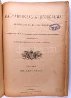 Magyarország árúforgalma Ausztriával és más országokkal. A földmivelés-, ipar- és kereskedelemügyi minister úr rendeletéből szerk. és kiadja az Országos Magyar Kir. Statistikai Hivatal. I-XII. füzetek. 1887. január-december. [Egybekötve.] Bp., 1887, Athenaeum. Félvászon-kötésben, sérült, megviselt állapotban, különvált hátsó kötéstáblával.