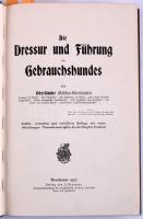 Oberländer, Carl (Rehfus-Oberländer): Die Dressur und Führung des Gebrauchschundes. [A munkakutya kiképzése és gondozása.] Neudamm, 1907, J. Neumann, VIII+416+8 p. Sechste Auflage. Német nyelven. Gazdag fekete-fehér képanyaggal illusztrált. Kiadói aranyozott, illusztrált egészvászon-kötés, márványozott lapélekkel, a borítón apró kopásnyomokkal.